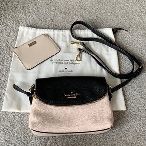Kate spade black/ivory crossbody bag with ID case and bag holder.
